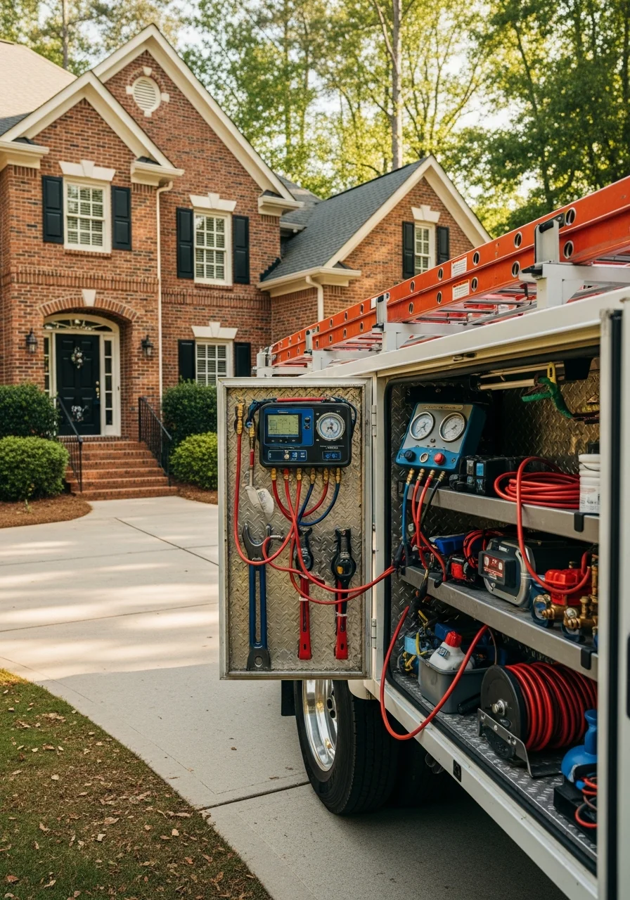 Close-up of a homeowner speaking with a service professional in front of an Alpharetta home.